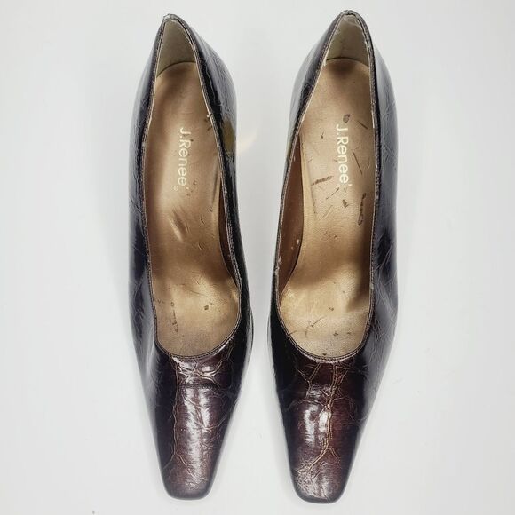 Vintage 90s J. Renee Bronze Metallic Block Heel Square Pointy Toe Heels size 8 - Picture 2 of 15